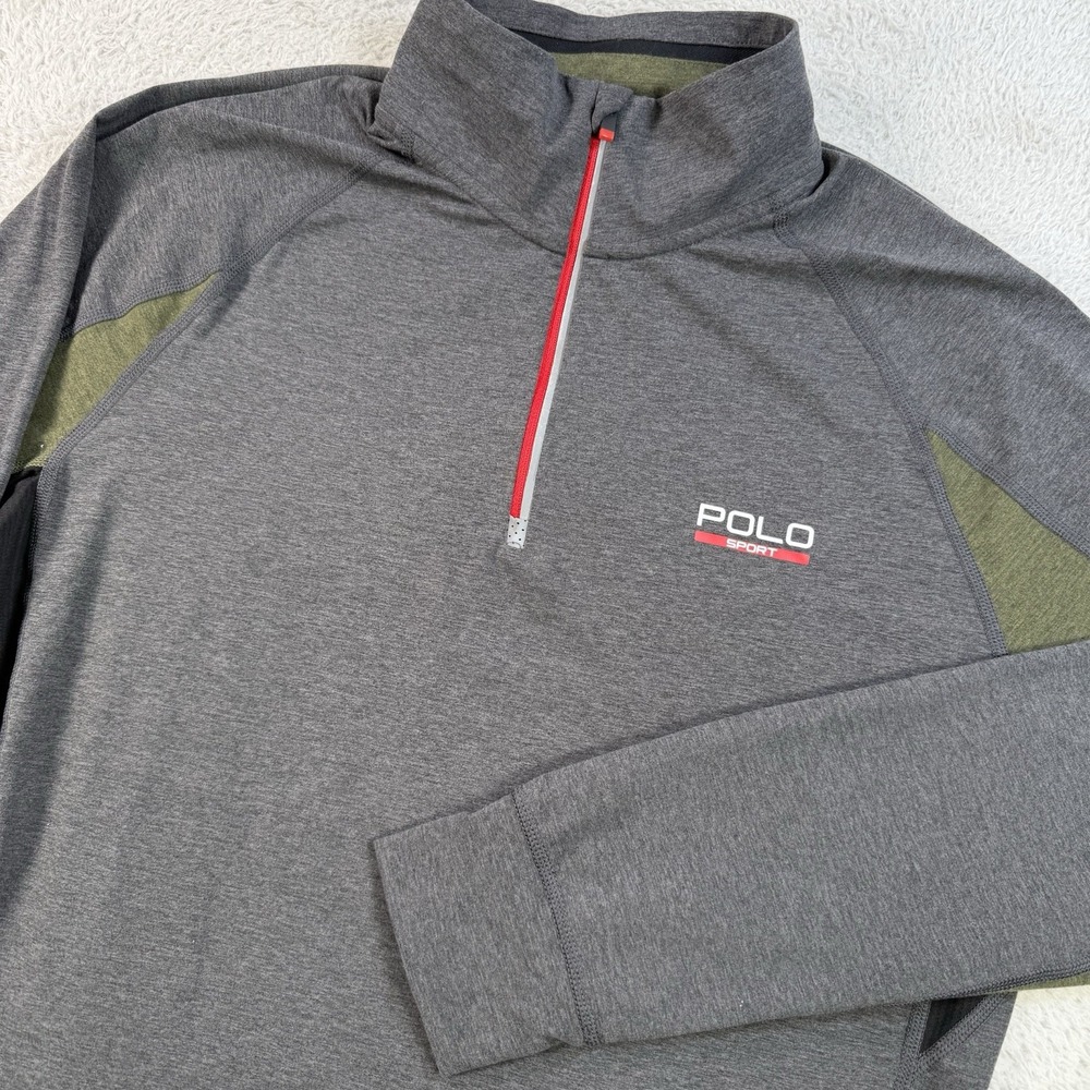 Polo Sport Ralph Lauren Pullover Mens Medium Grey Performance Stretch 1/4 Zip